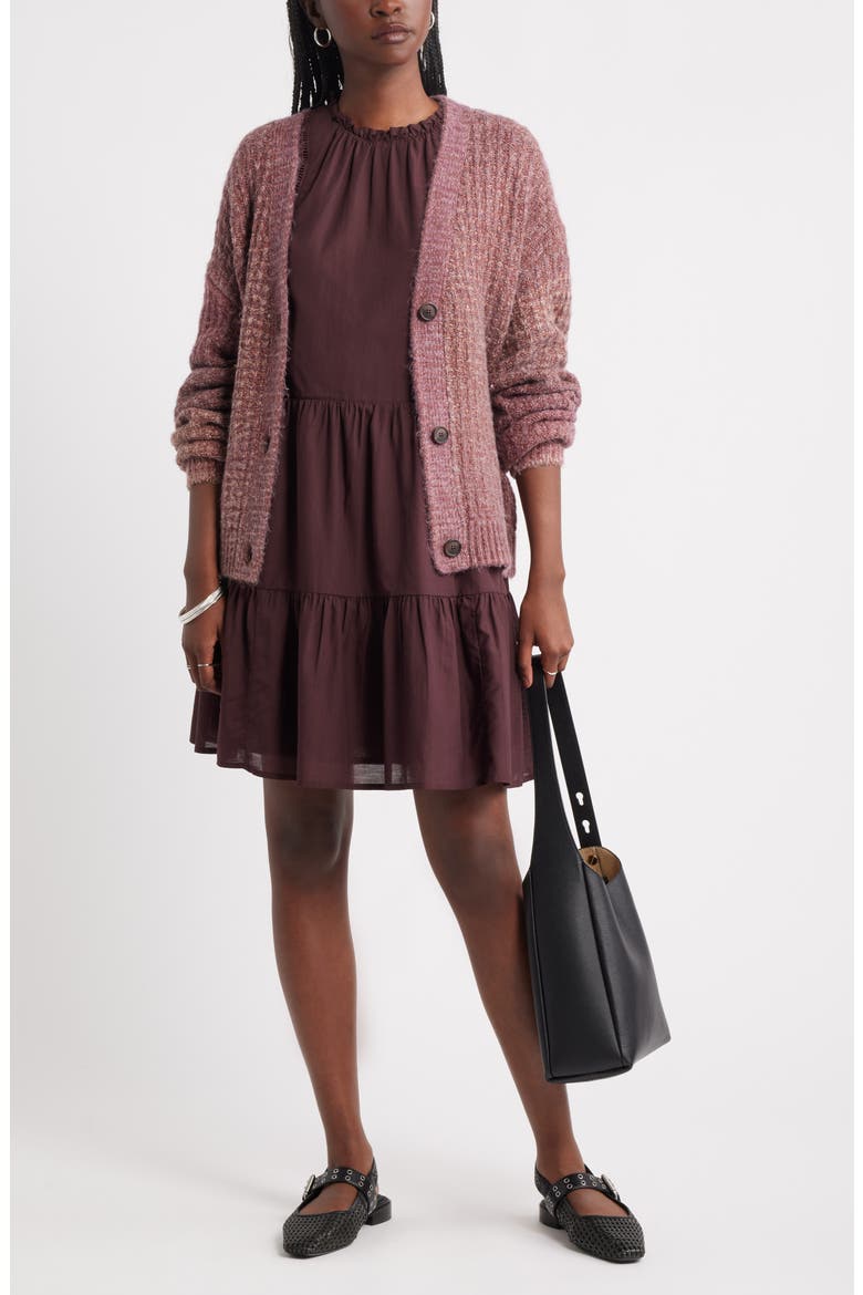 Tiered High Neck Shift Minidress, Alternate, color, BURGUNDY FUDGE