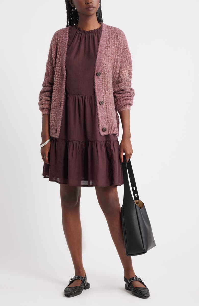 Treasure & Bond Tiered High Neck Shift Minidress, Alternate, color, Burgundy Fudge