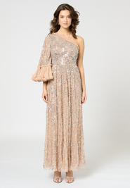 BEAUUT One Shoulder Embellished Sequin Beaded Maxi Dress
