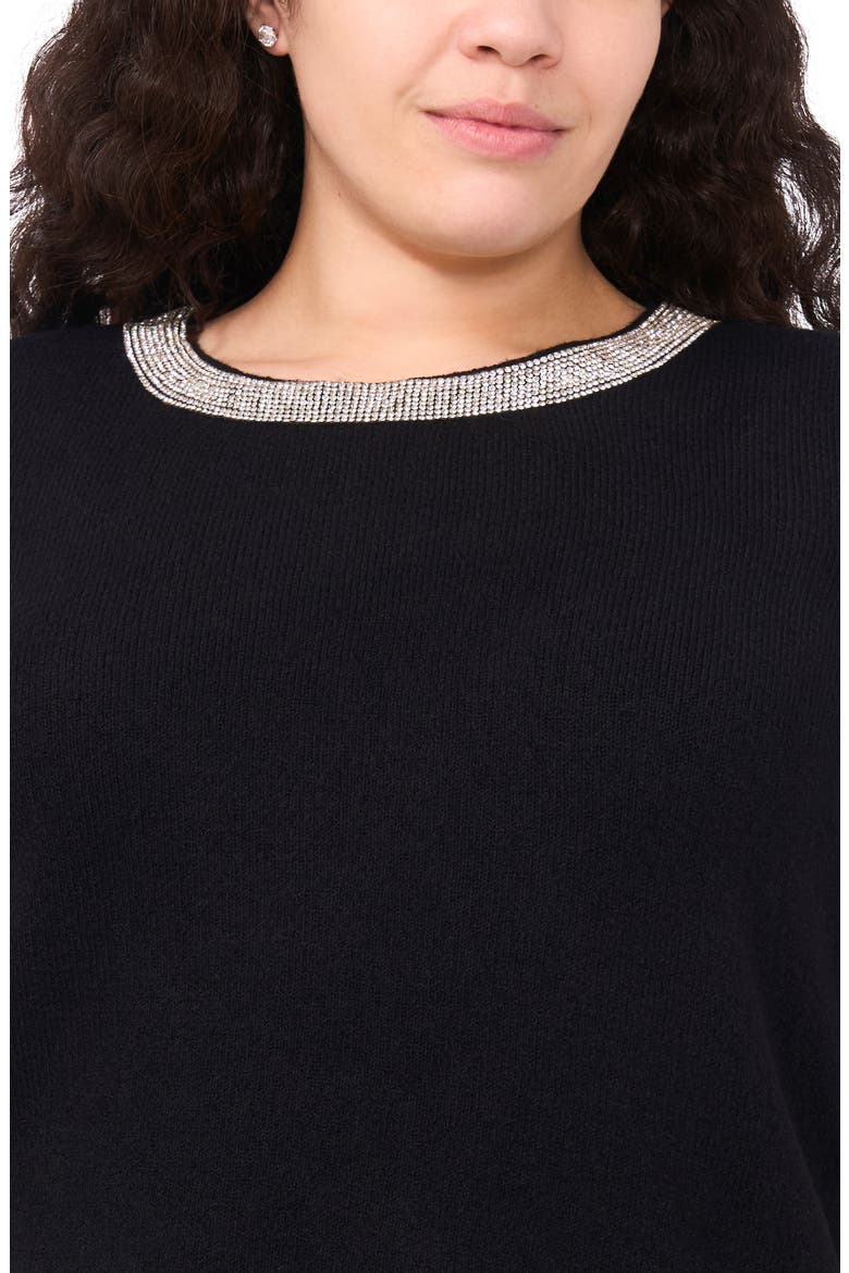 Rhinestone Trim Crewneck Sweater, Alternate, color, RICH BLACK