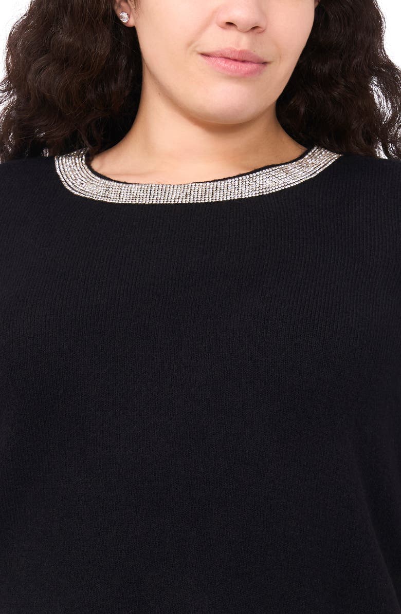 Halogen<sup>®</sup> Rhinestone Trim Crewneck Sweater, Alternate, color, Rich Black