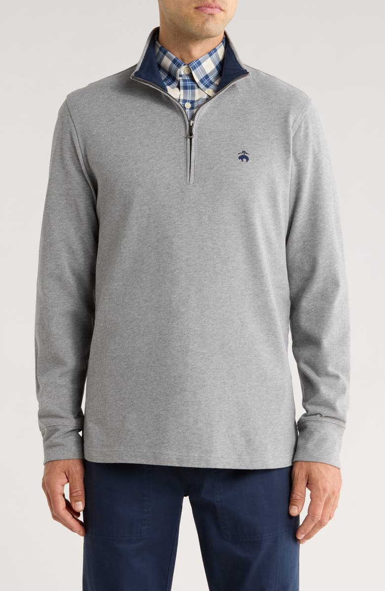 Brooks Brothers Cotton Quarter Zip Pullover, Main, color, Heather Grey