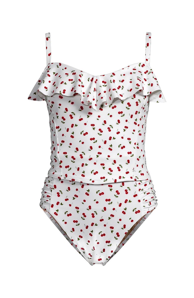 Lands' End Ruffle Midkini Set, Alternate, color, Cherry Jam Cherries/White