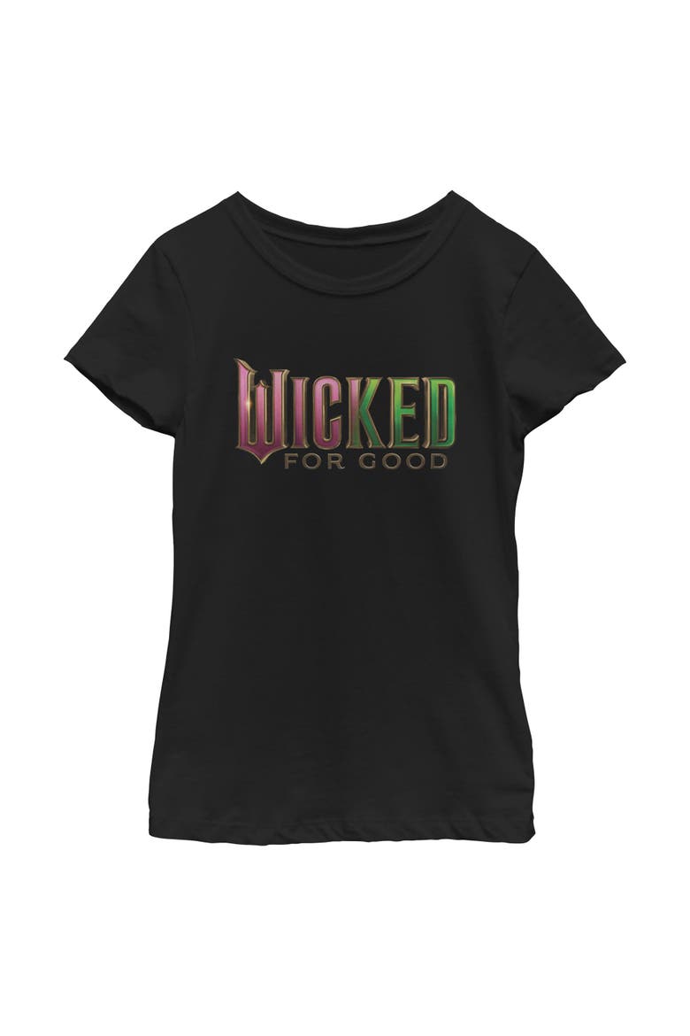 Girls Wicked For Good Official Pink and Green Logo T Shirt, Main, color, Black