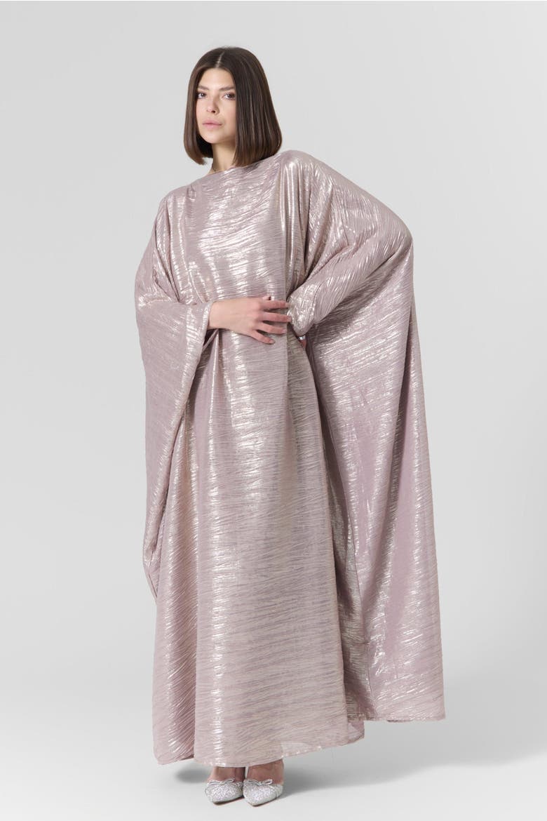 Luna Silk Metallic Plissé Gown, Main, color, Rose