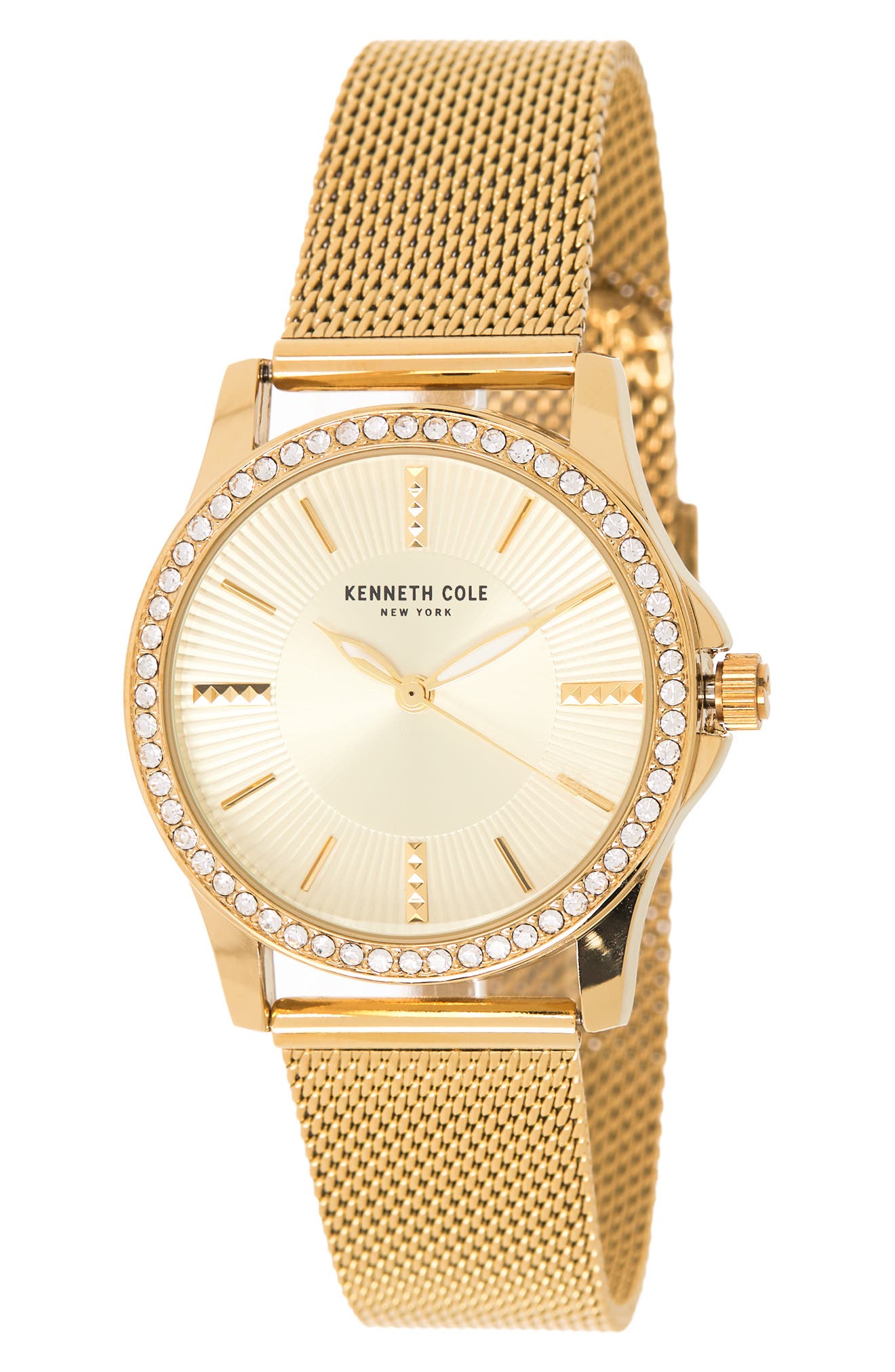 Kenneth Cole Women's Crystal Encrusted 3-Hand Quartz Mesh Strap Watch, 33.5mm
