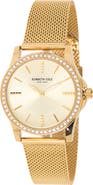 Kenneth Cole Women's Crystal Encrusted 3-Hand Quartz Mesh Strap Watch, 33.5mm