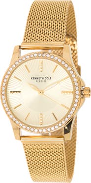 Kenneth Cole Women's Crystal Encrusted 3-Hand Quartz Mesh Strap Watch, 33.5mm