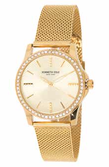 Kenneth Cole Women's Crystal Encrusted 3-Hand Quartz Mesh Strap Watch, 33.5mm