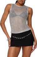 EDIKTED Amalya Shiny Open Stitch Mesh Tank
