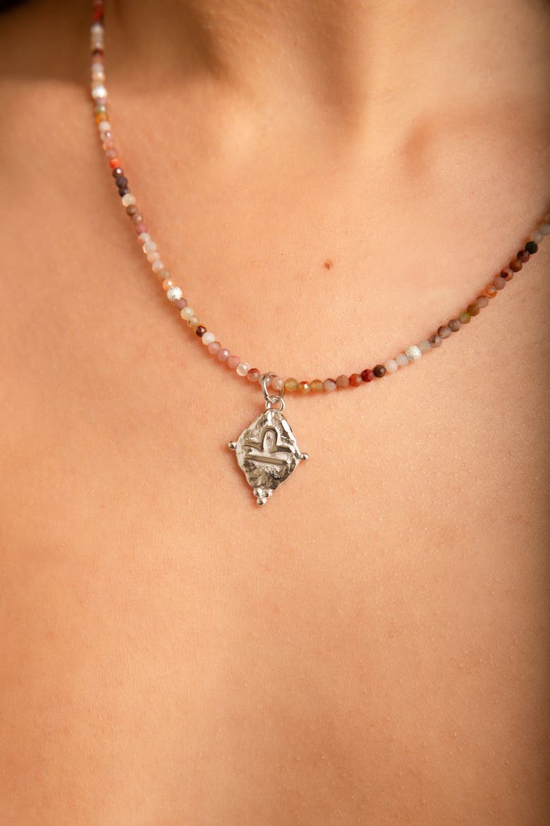 Libra Zodiac Gemstone Choker Necklace, Alternate, color, White