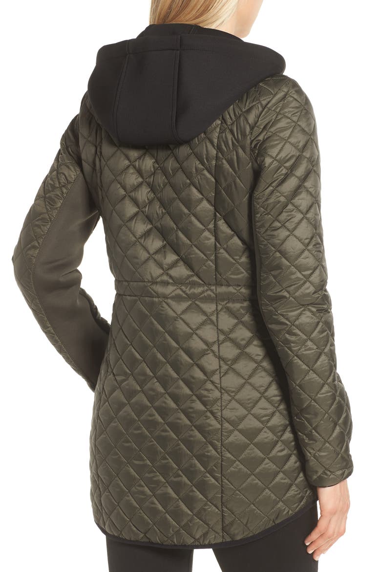 Diamond Quilted Hybrid Hooded Jacket, Alternate, color, OLIVE