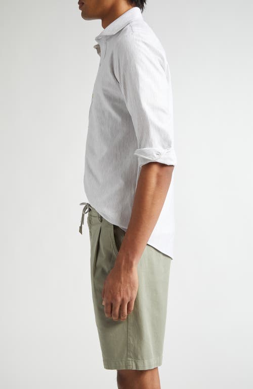 Shop Eleventy Dandy Pinstripe Cotton Button-up Shirt In Light Melange Grey