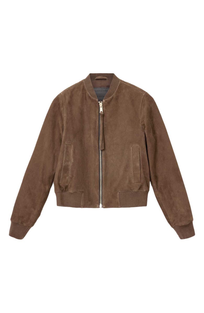 AllSaints Orten Suede Bomber Jacket, Alternate, color, Mocha Brown