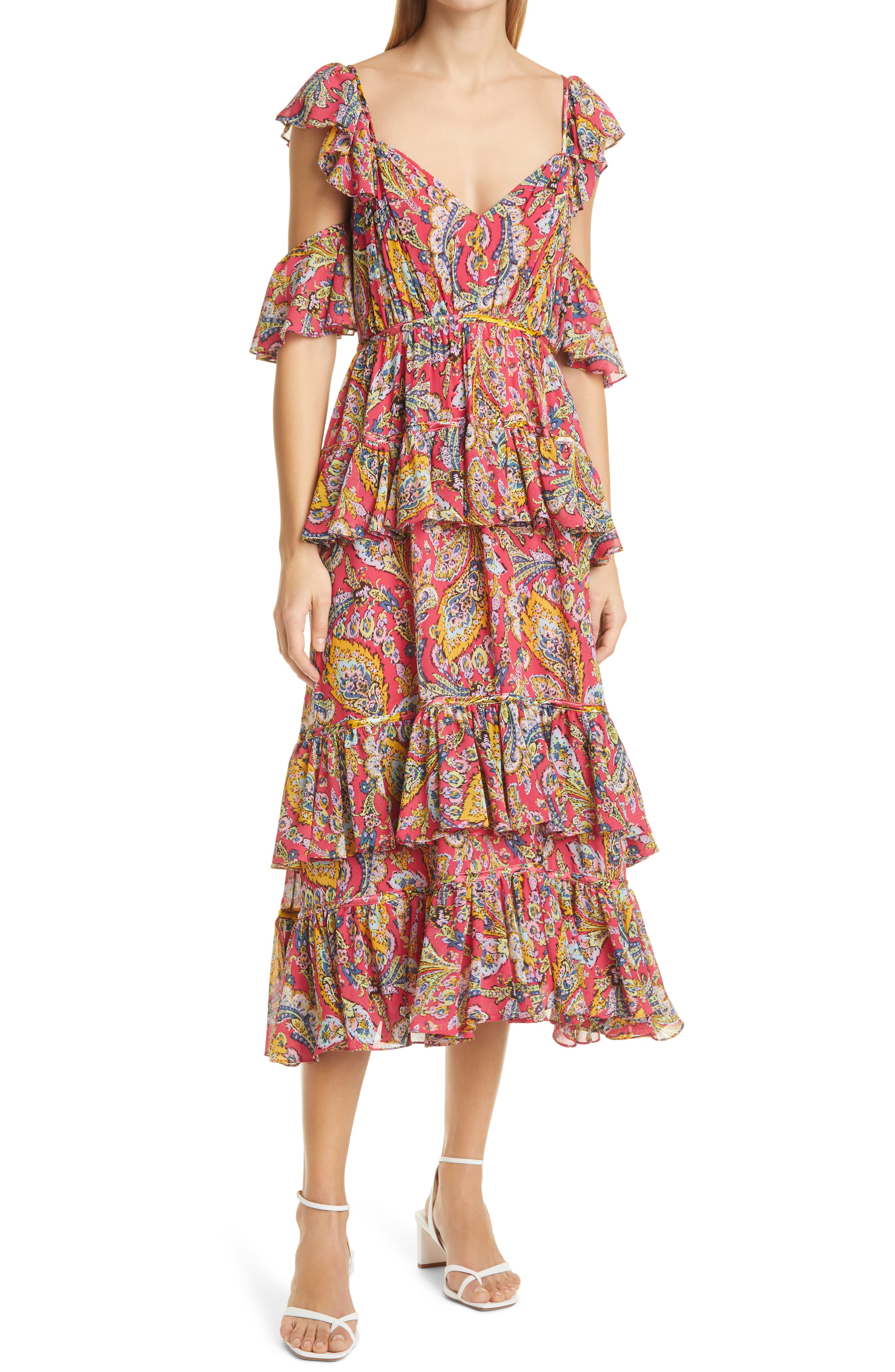 Cinq à Sept Collier Floral Print Cutout Sleeve Midi Dress (Women ...