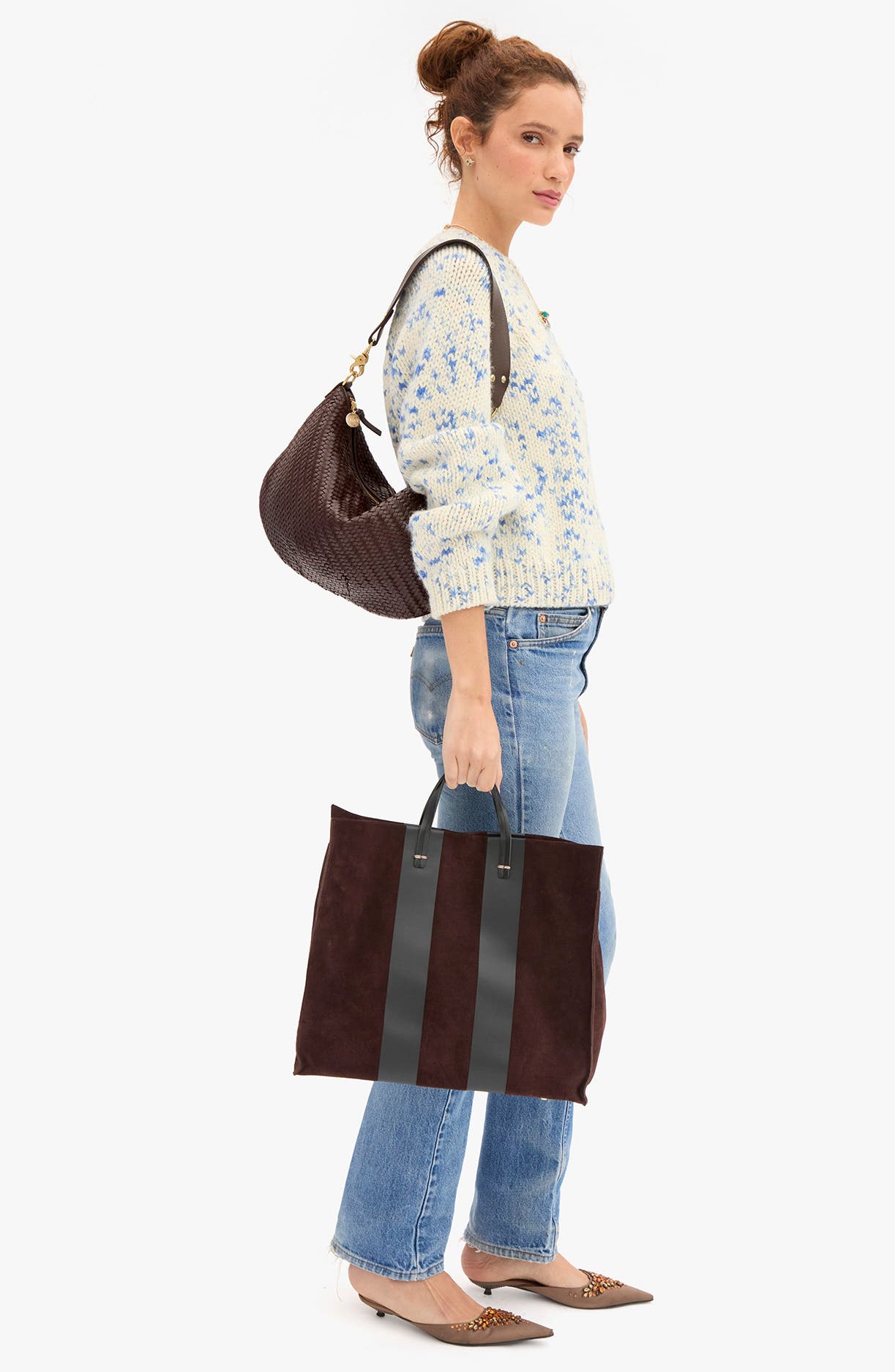 Simple Suede & Leather Tote, Alternate, color, TRUFFLE