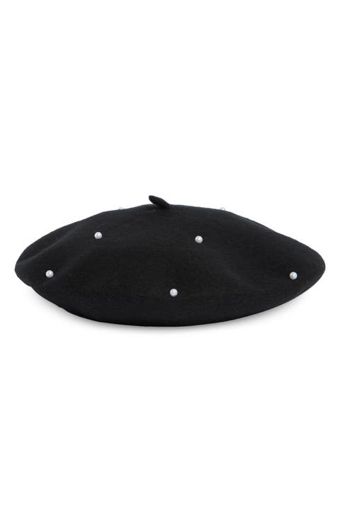 Imitation Pearl Wool Blend Beret