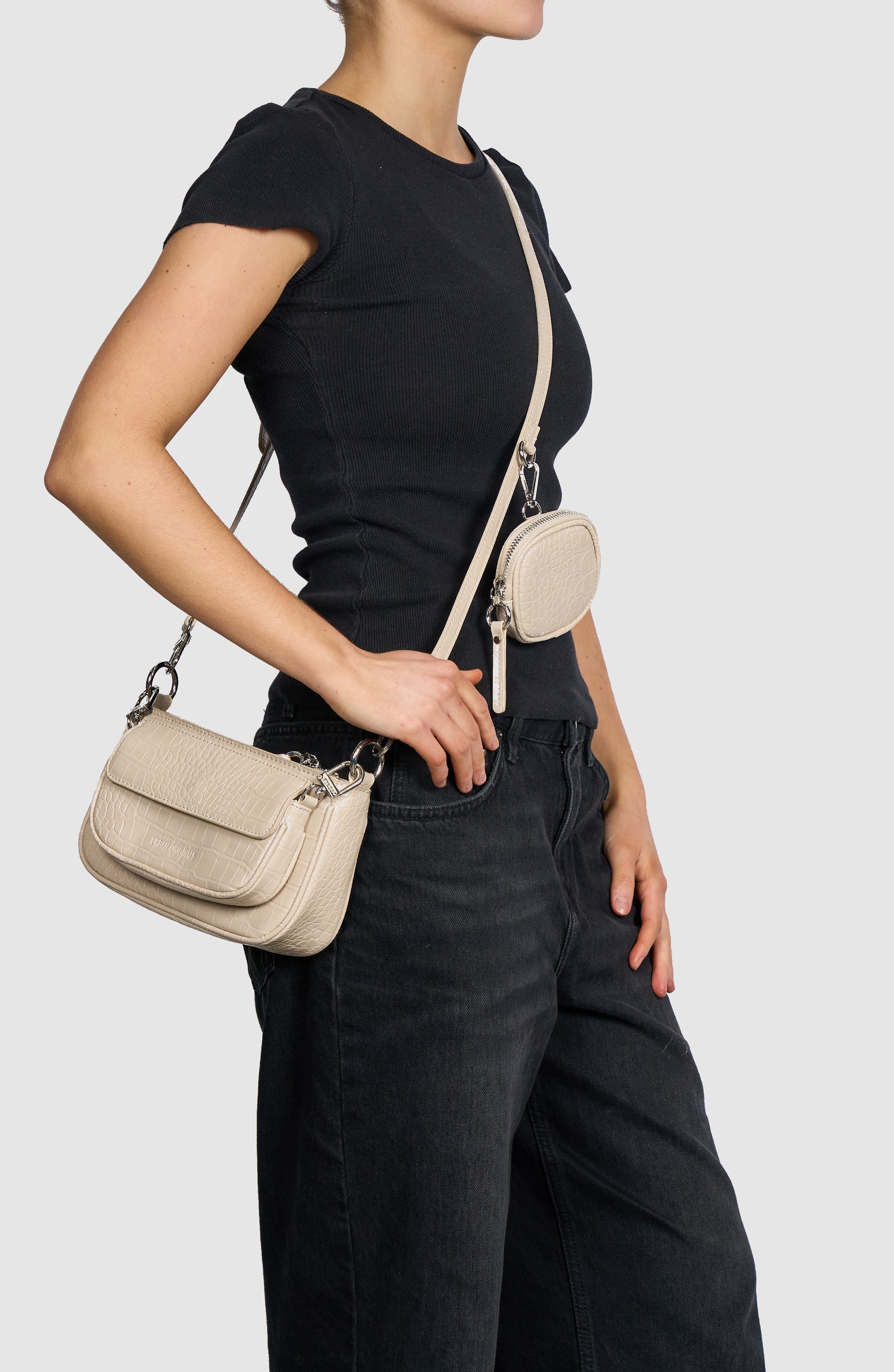 A Little Crazy Croc Shoulder Bag, Alternate, color, CREAM