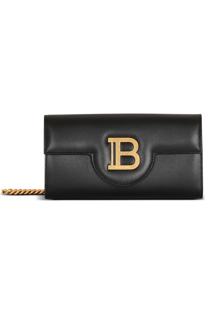Balmain B-Buzz Calfskin Leather Wallet on a Chain, Main, color,