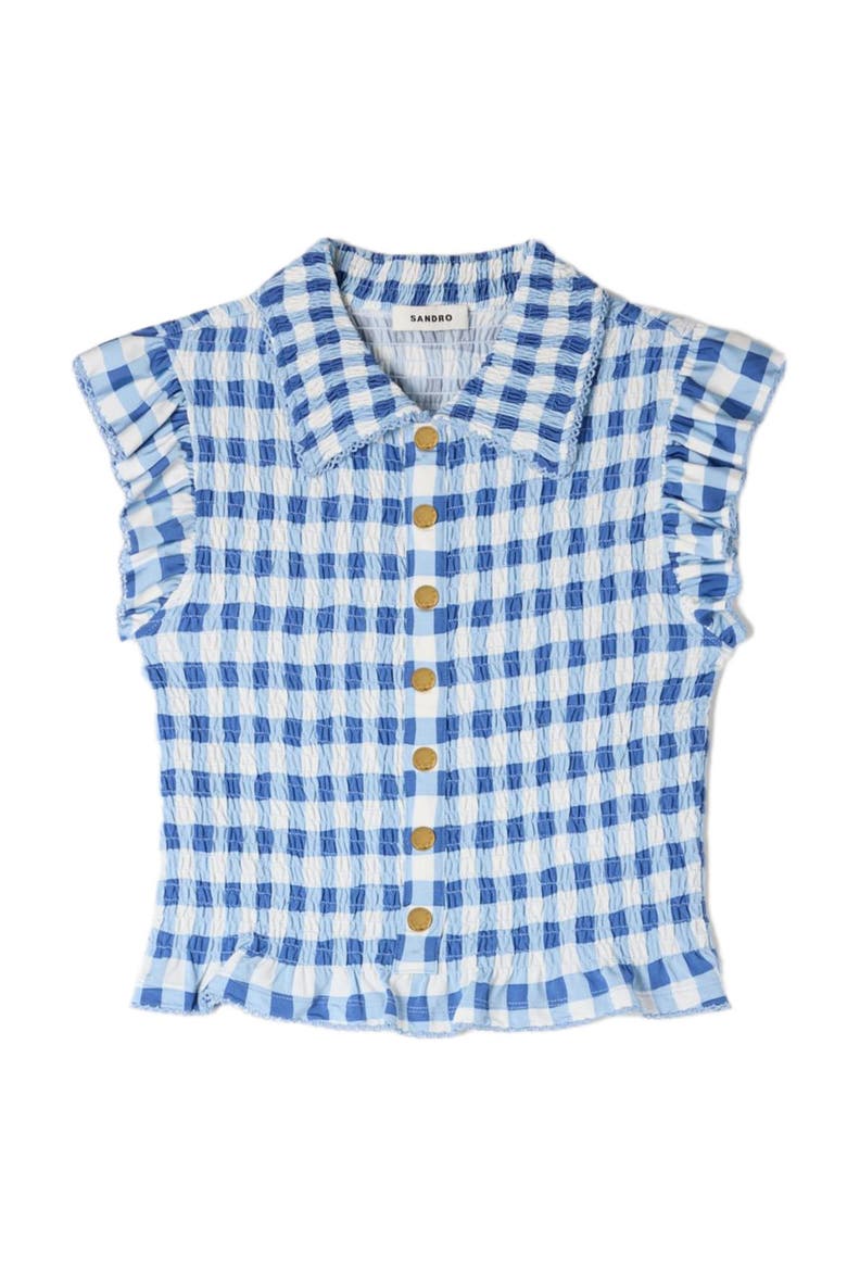 Check smocked T-shirt, Alternate, color, Blu / white