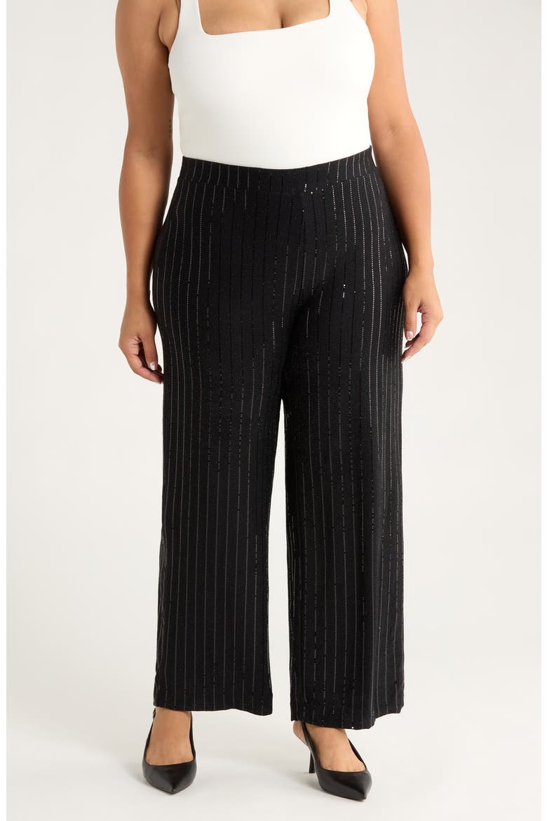Metallic Stripe Wide Leg Pants, Main, color, ANNE BLACK