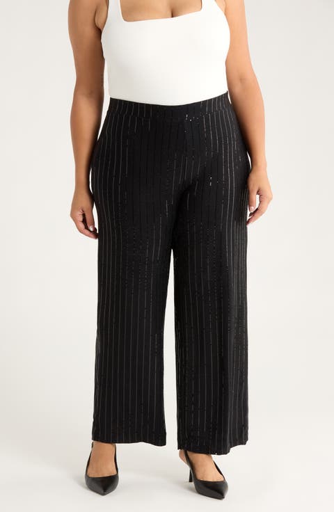 Metallic Stripe Wide Leg Pants (Plus)