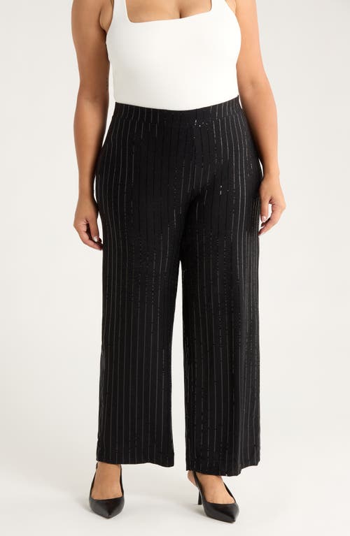 Anne Klein Metallic Stripe Wide Leg Pants In Black