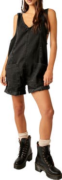 Free People High Roller Short Denim Overalls