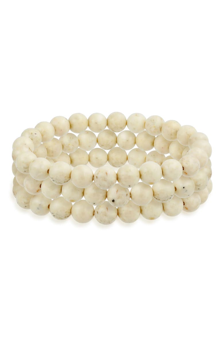 Set of 3 Semiprecious Stone Beaded Stretch Bracelets, Main, color, BROWN