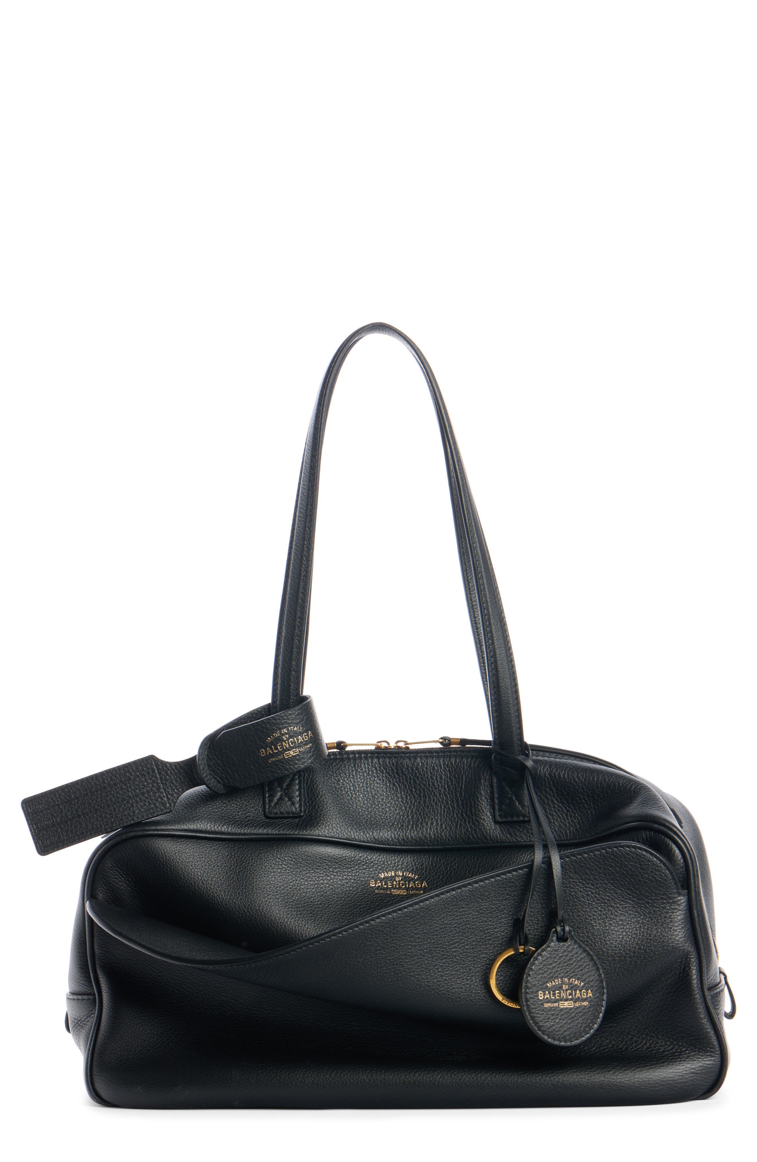 Balenciaga Medium Bowling Leather Satchel, Main, color, Black