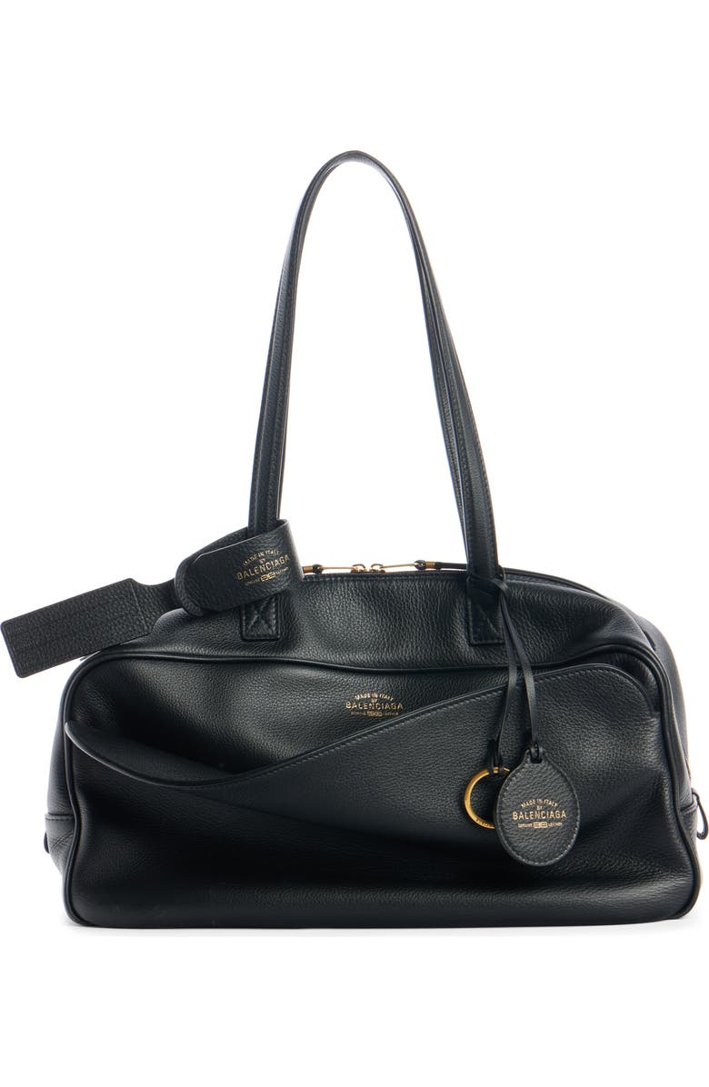 Balenciaga Medium Bowling Leather Satchel, Main, color, Black