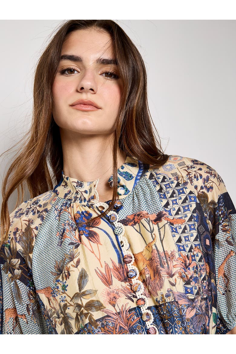 High Neck Patchwork Midi Shirt Dress, Alternate, color, Navy