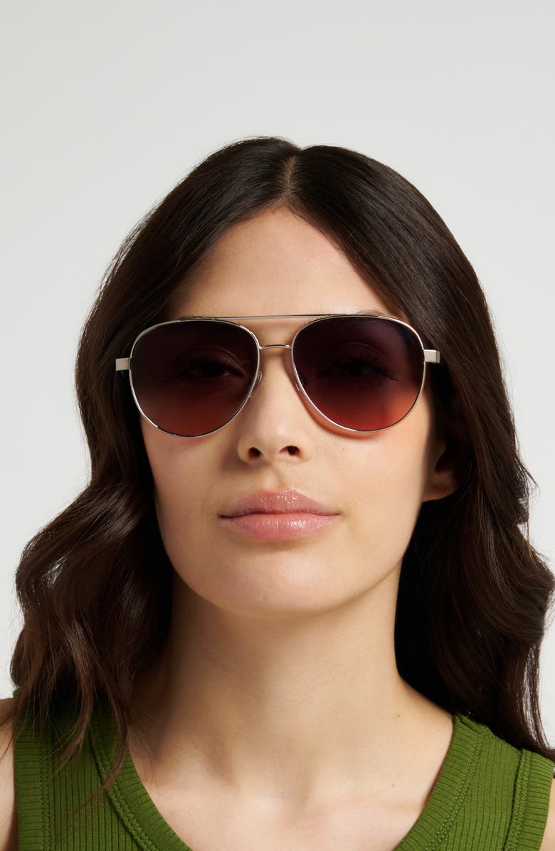 Fossil 58mm Gradient Pilot Sunglasses, Alternate, color, Ruthenium/ Grey Fuchsia