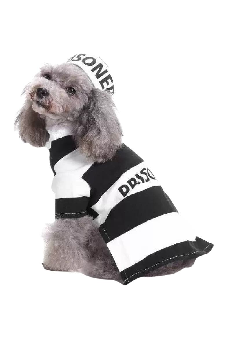 The Pet Life Striped Retro Inmate Prisoner Pet Costume, Main, color, BLACK / WHITE