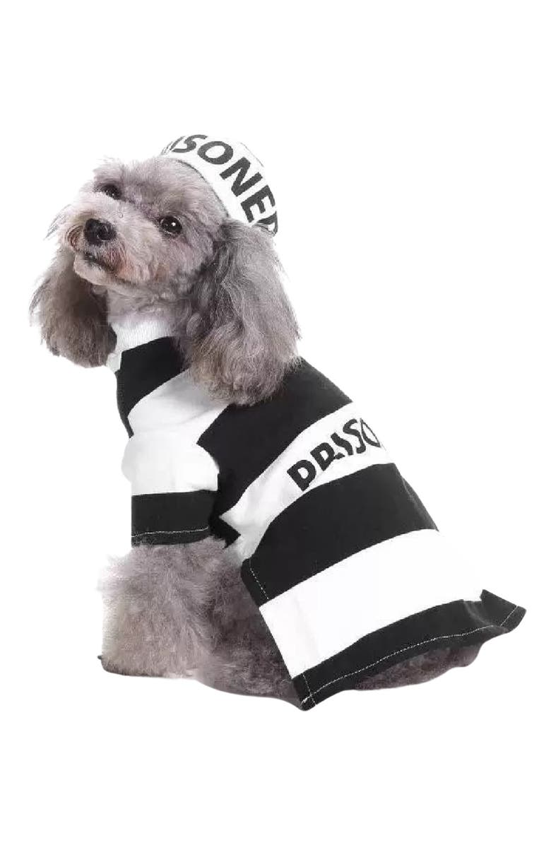 PET LIFE The Pet Life Striped Retro Inmate Prisoner Pet Costume, Main, color, Black / White