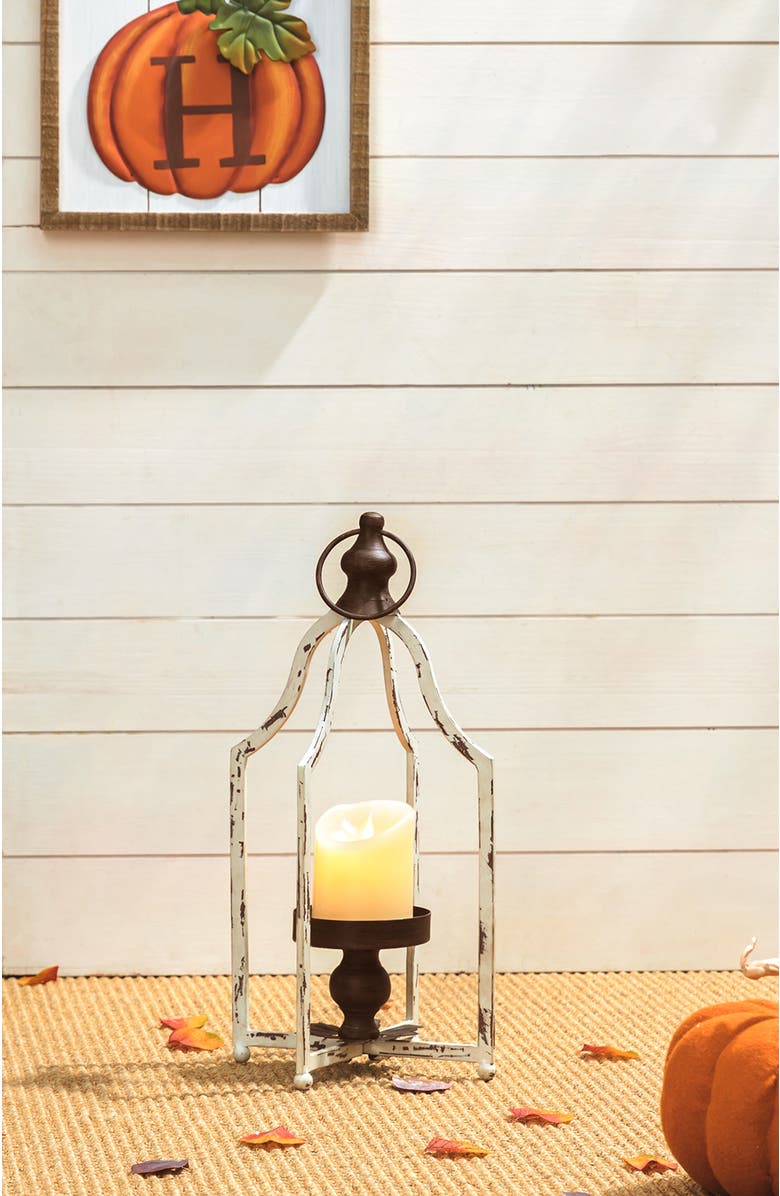 Glitzhome Modern Farmhouse Metal Decorative Lantern Candle Holder, Alternate, color, White