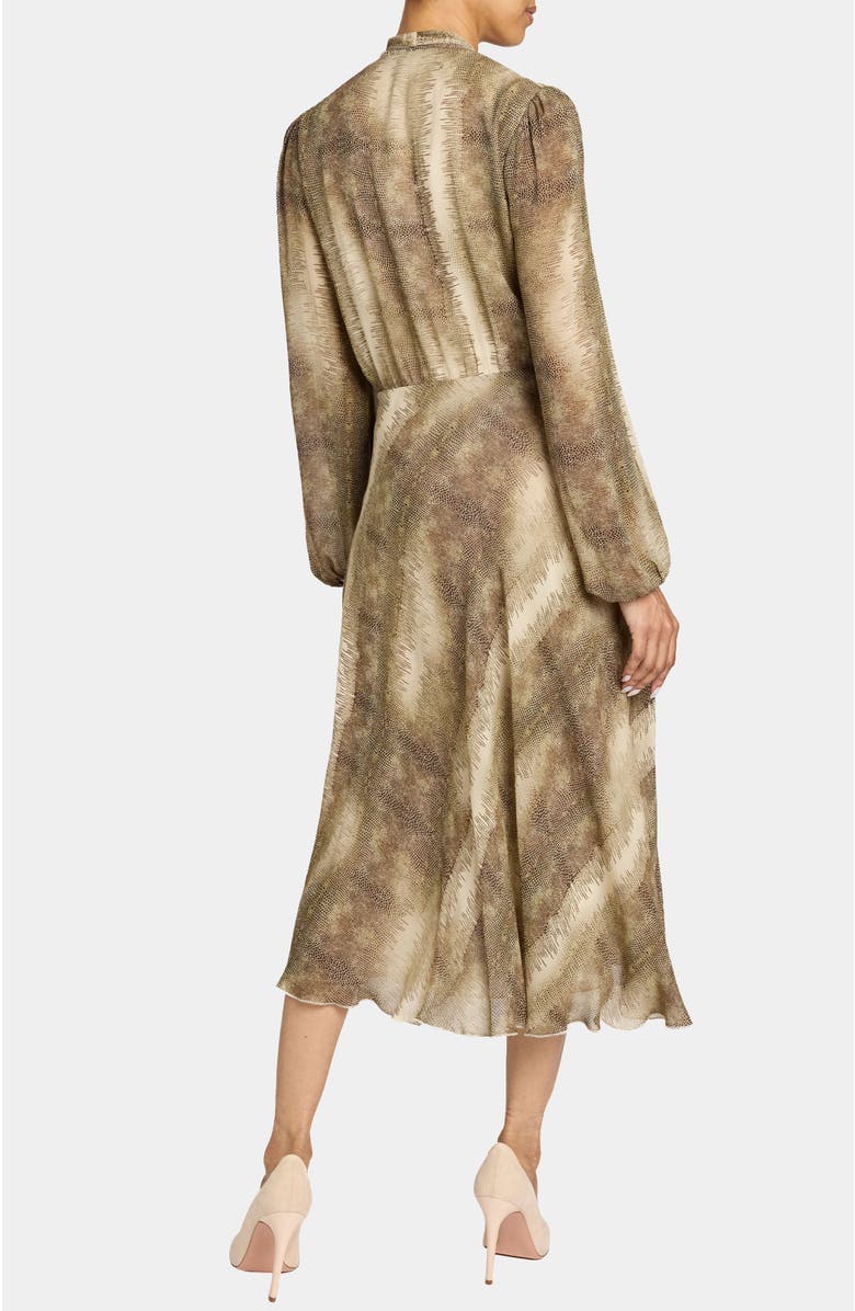 Santorelli Jenn Printed Tie Neck Midi Dress, Alternate, color, Sahara