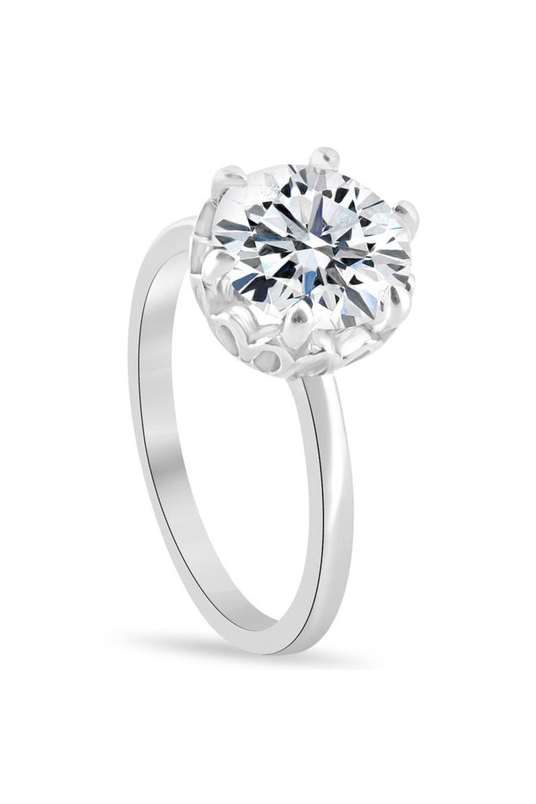 3Ct Round Cut Certified Lab Grown Diamond Engagement Ring or Gold, Alternate, color, 10k White Gold