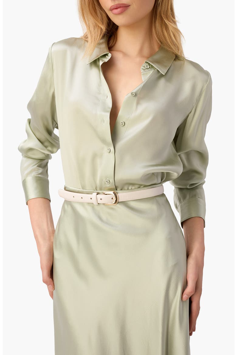 Crosby Silk Charmeuse Button-Up Shirt, Main, color, SEA GLASS