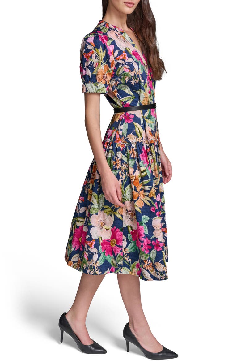 Floral Print Belted Tiered Midi Dress, Alternate, color, CURRANT/ LIGHT BLUSH MULTI