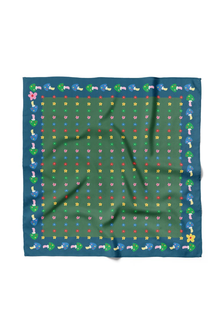 Mushroom Floral Cotton Silk Bandana, Main, color, Green