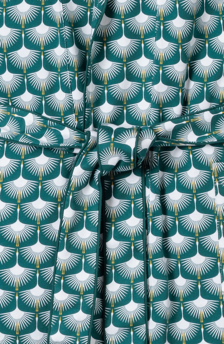 Petite Plume Sonnet of Swans Print Piped Pima Cotton Robe, Alternate, color,