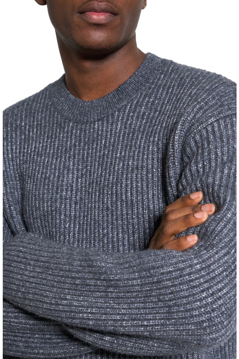 Oversize Ribbed Wool & Cotton Crewneck Sweater, Alternate, color, GREY MELANGE