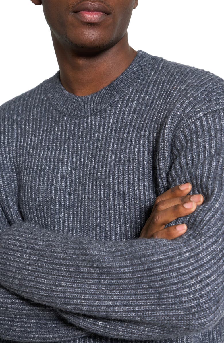 Theory Oversize Ribbed Wool & Cotton Crewneck Sweater, Alternate, color, Grey Melange