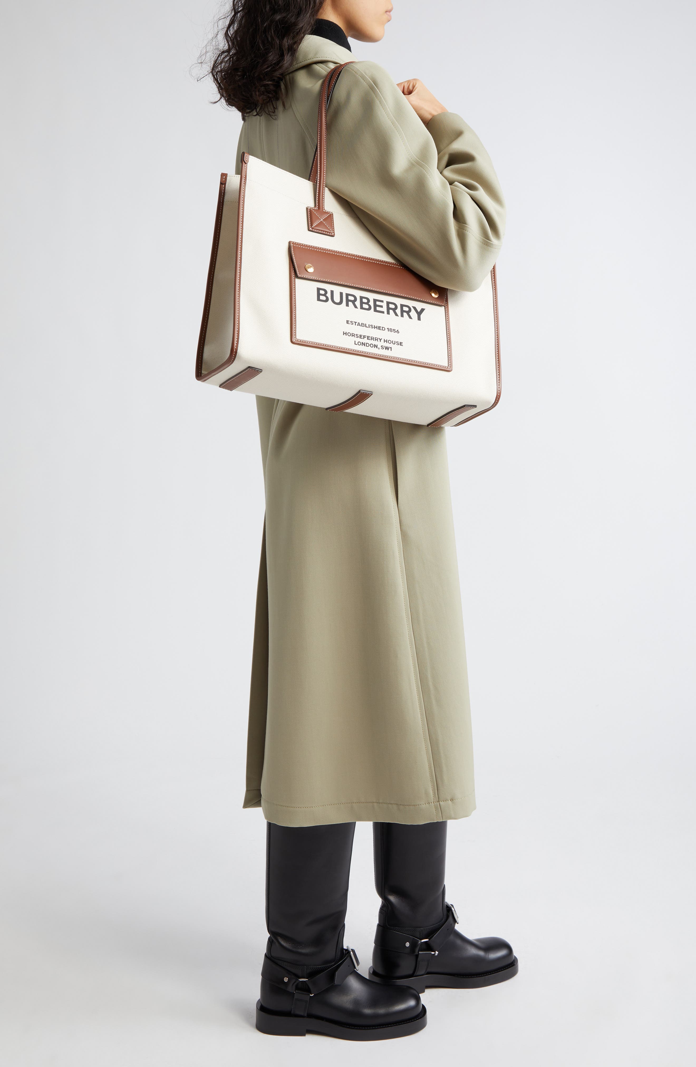 Burberry Medium Towner Horseferry Print Canvas & Leather Tote, Alternate, color, 