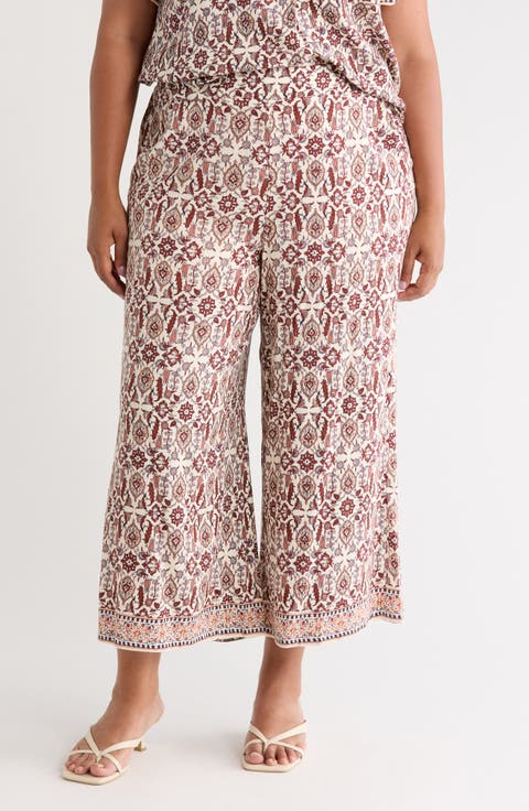 Print Crop Wide Leg Pants