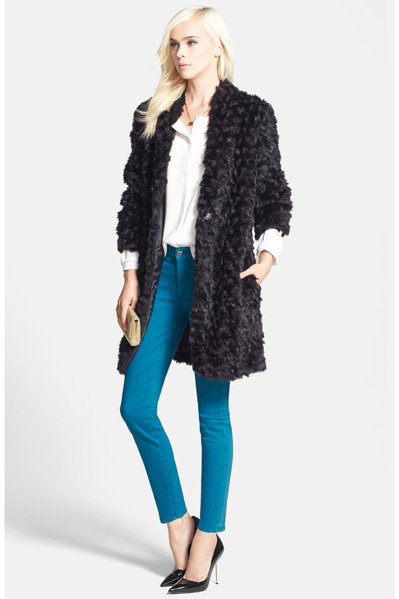 Shaggy Faux Fur Topper, Alternate, color, BLACK