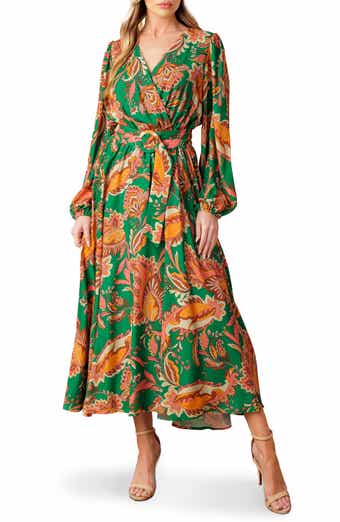 FLYING TOMATO Long Sleeve Belted Midi Dress