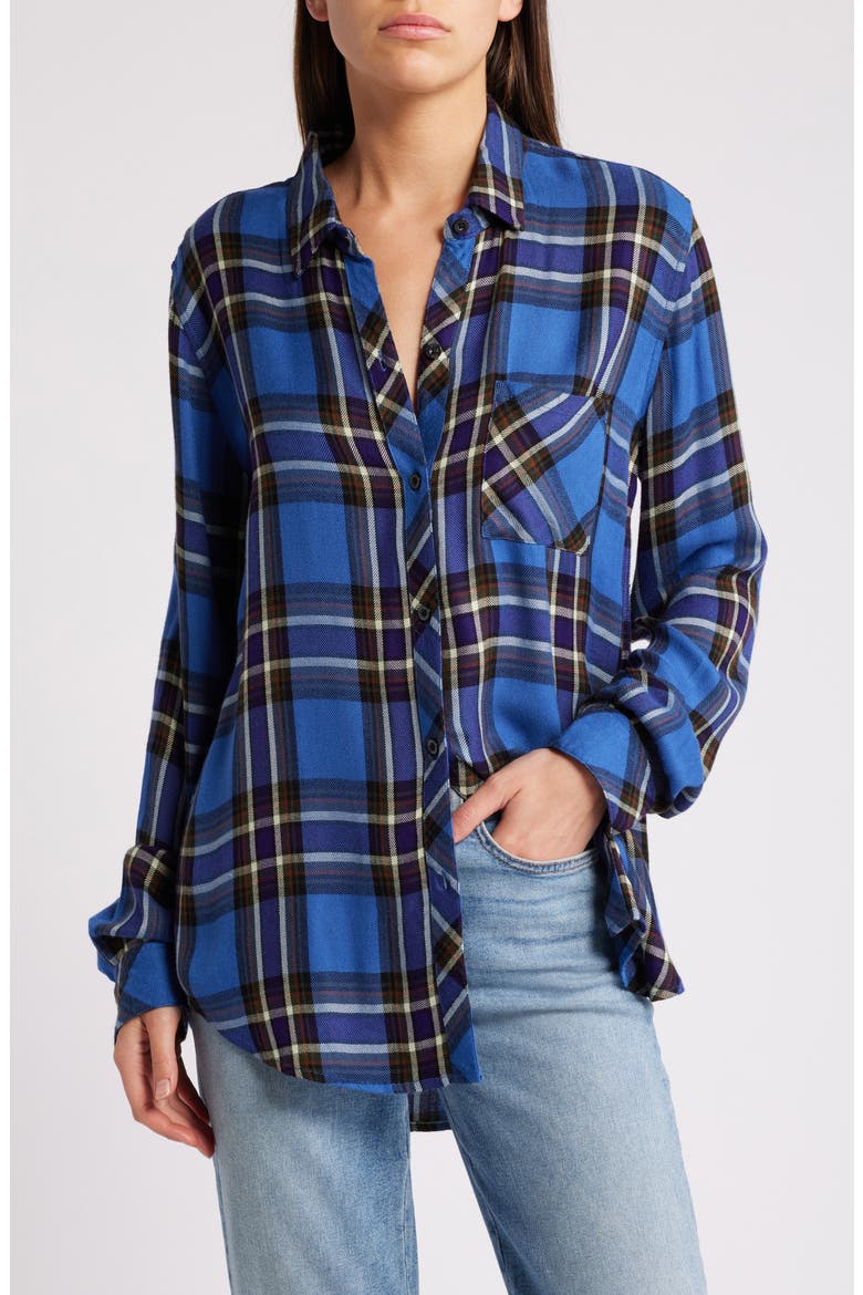 Hunter Plaid Button-Up Shirt, Alternate, color, SAPPHIRE INDIGO