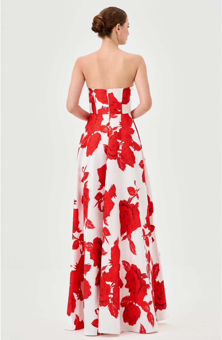 Bariano Virginia Corset Strapless Gown, Alternate, color, Red Print